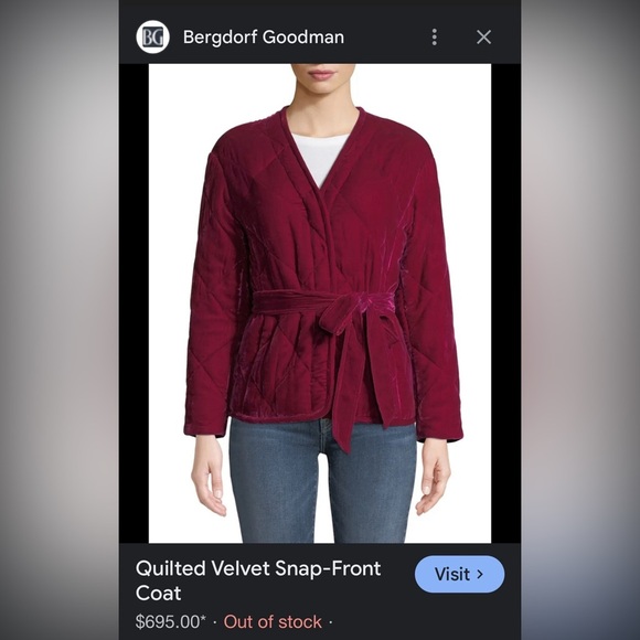 Rebecca Taylor Quilted Velvet Snap-Front Coat Jacket Cranberry Casual Size S - Picture 2 of 12